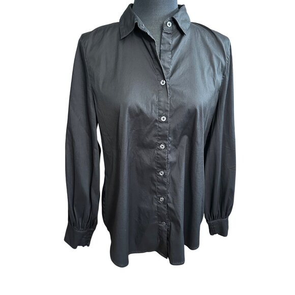 Chico's Shirt Size 1.5 Medium Black Button Up Long Sleeve Stretch - Picture 1 of 16